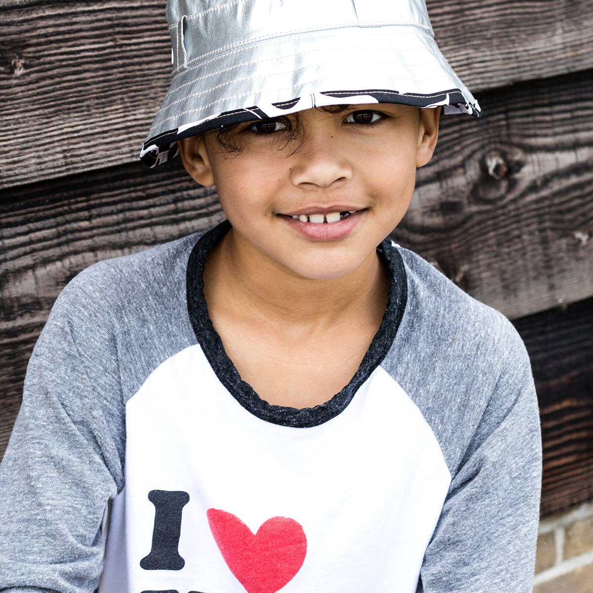 The Adventurer: Silver: Silver Kids Bucket Hat with Chin Strap