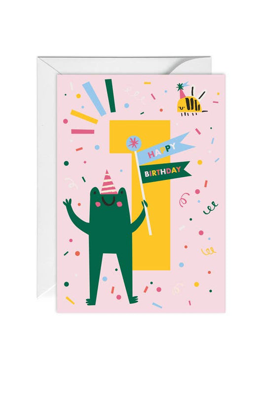 First Birthday, Animal, Birthday Greeting Card