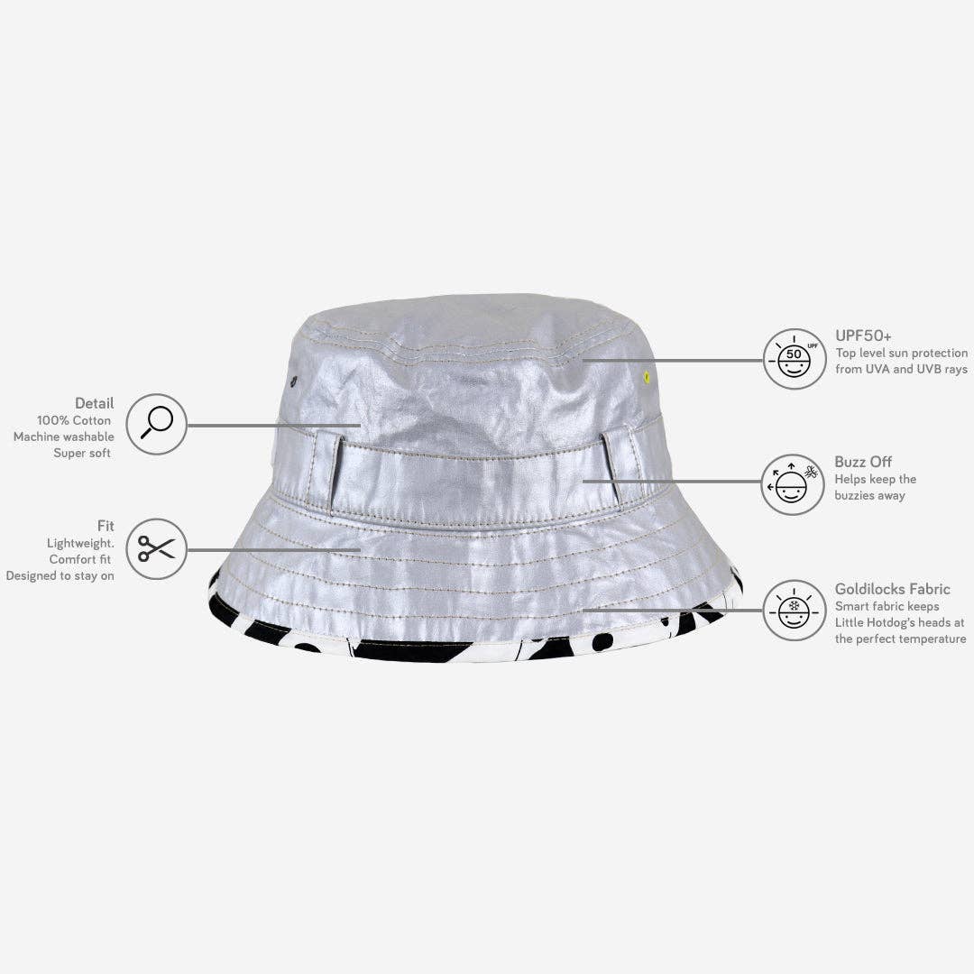 The Adventurer: Silver: Silver Kids Bucket Hat with Chin Strap
