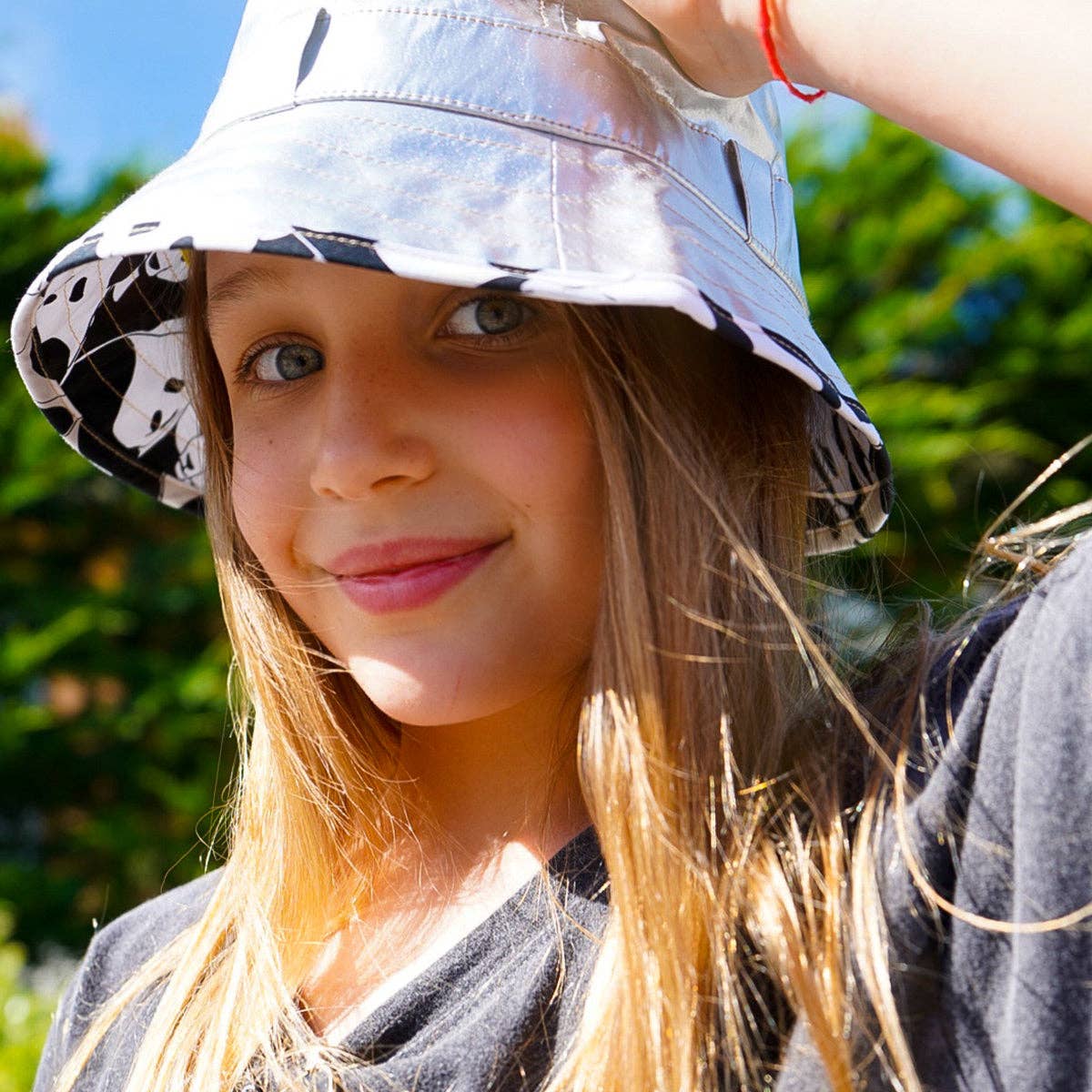 The Adventurer: Silver: Silver Kids Bucket Hat with Chin Strap
