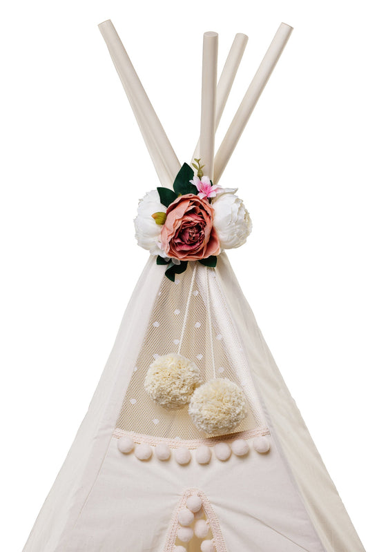 MINICAMP Peony Flower Garland for Teepee & Kids Room Decor | White & Peach