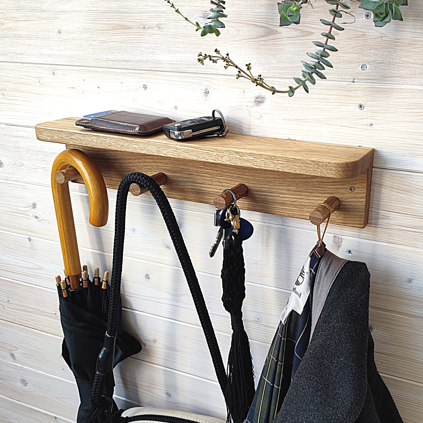 MINICAMP Floating Kids Bookshelf With Coat Hooks Made of Solid Oak