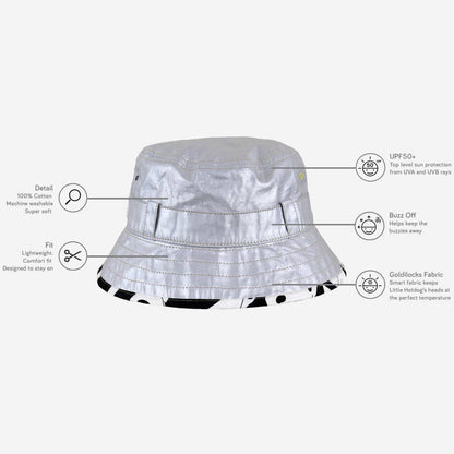The Adventurer: Silver: Silver Kids Bucket Hat with Chin Strap