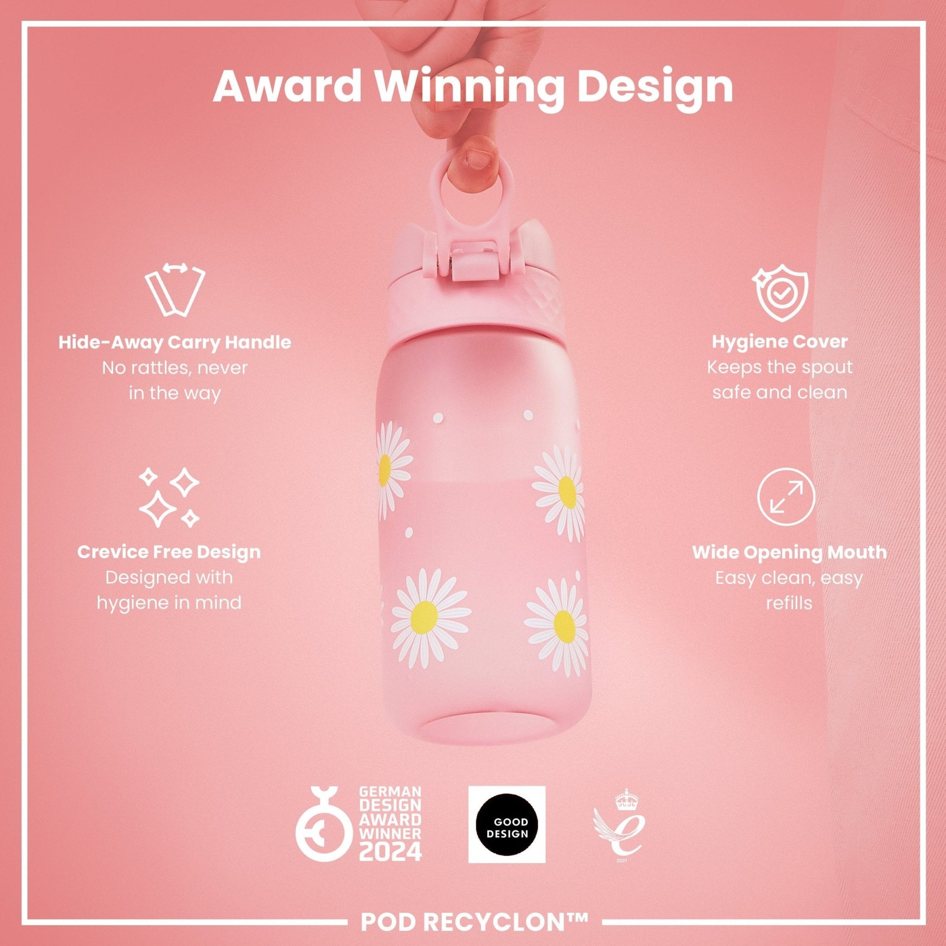 Leak Proof Kids Water Bottle, Recyclon, Daisies, 350ml (12oz) - Edie And I