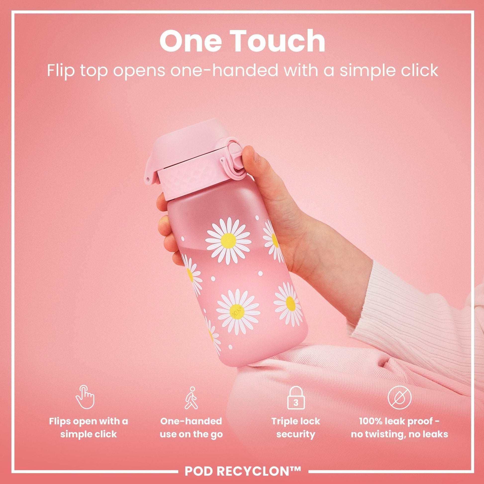 Leak Proof Kids Water Bottle, Recyclon, Daisies, 350ml (12oz) - Edie And I