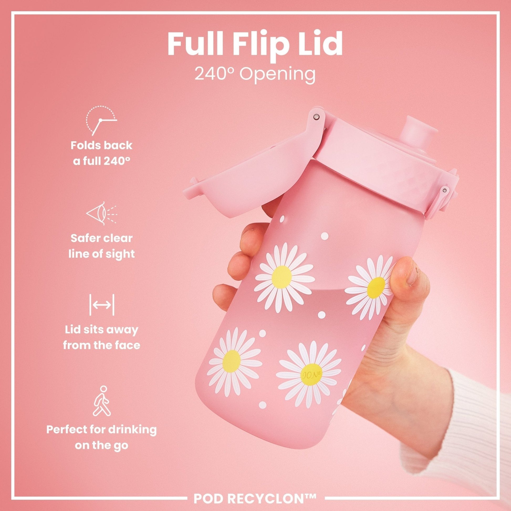Leak Proof Kids Water Bottle, Recyclon, Daisies, 350ml (12oz) - Edie And I