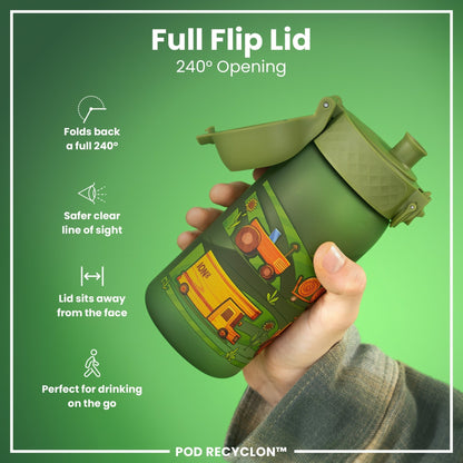 Leak Proof Kids Water Bottle, Recyclon, Farming Machines, 350ml (12oz) - Edie And I