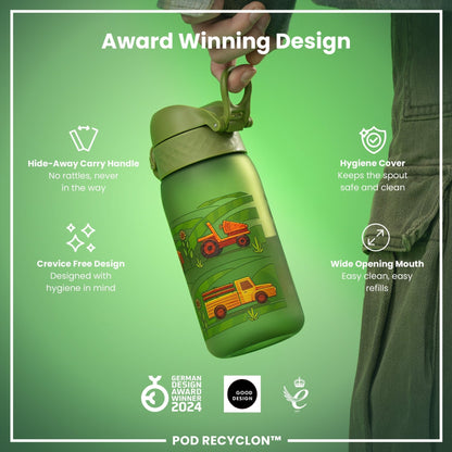 Leak Proof Kids Water Bottle, Recyclon, Farming Machines, 350ml (12oz) - Edie And I