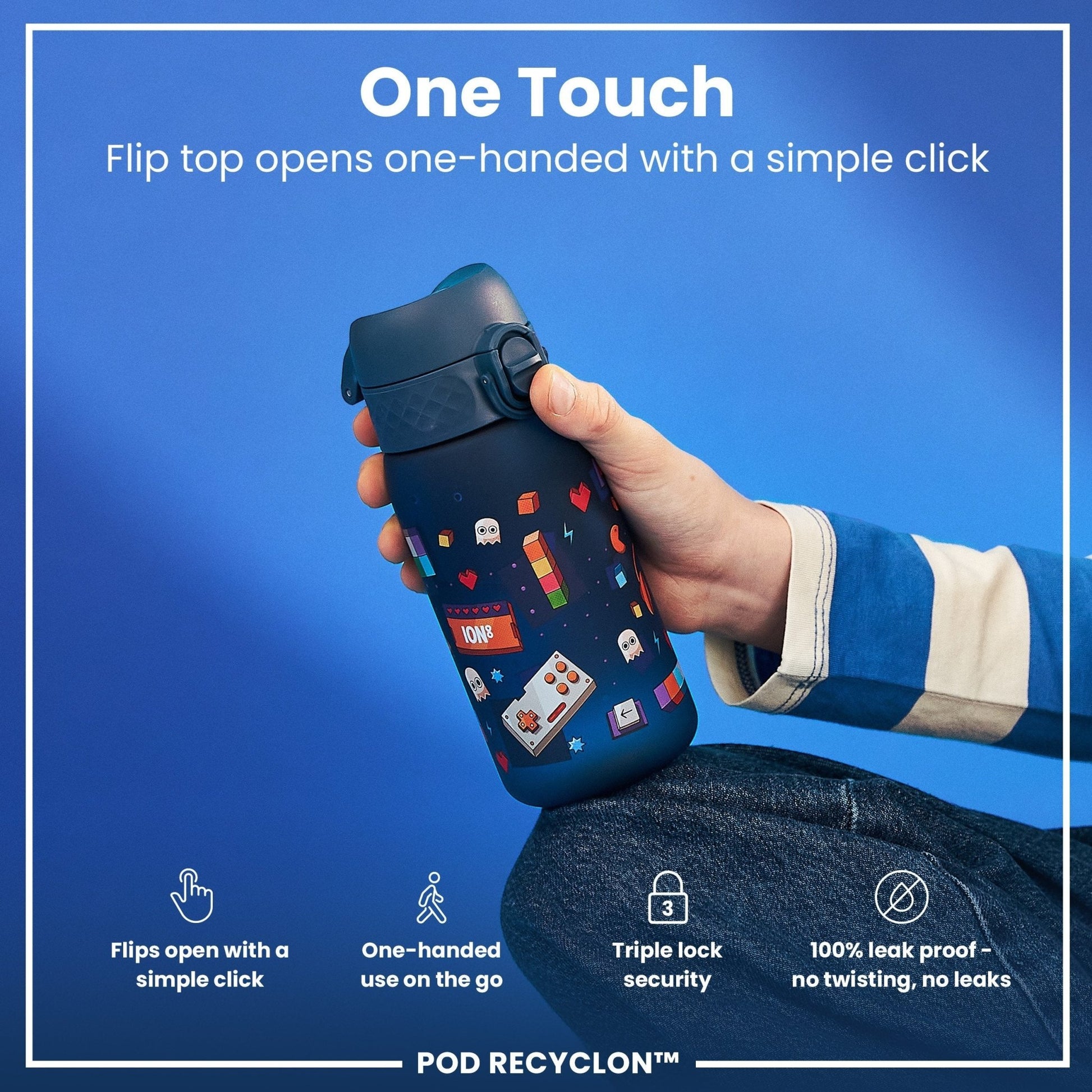 Leak Proof Kids Water Bottle, Recyclon, Gamer, 350ml (12oz) - Edie And I