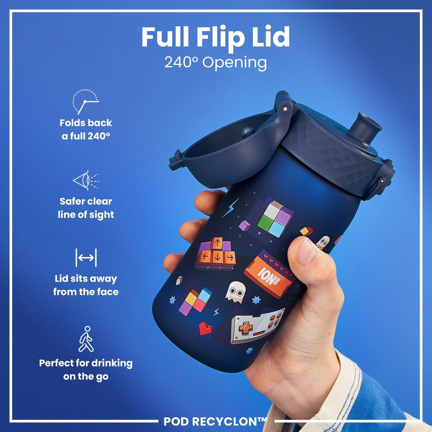 Leak Proof Kids Water Bottle, Recyclon, Gamer, 350ml (12oz) - Edie And I