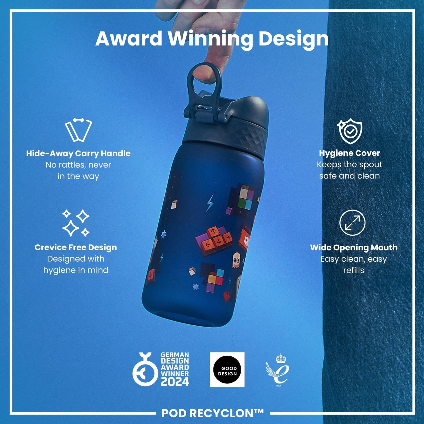 Leak Proof Kids Water Bottle, Recyclon, Gamer, 350ml (12oz) - Edie And I