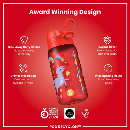 Leak Proof Kids Water Bottle, Recyclon, Red Unicorns, 350ml (12oz) - Edie And I