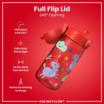 Leak Proof Kids Water Bottle, Recyclon, Red Unicorns, 350ml (12oz) - Edie And I