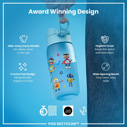 Leak Proof Kids Water Bottle, Recyclon, Robots, 350ml (12oz) - Edie And I
