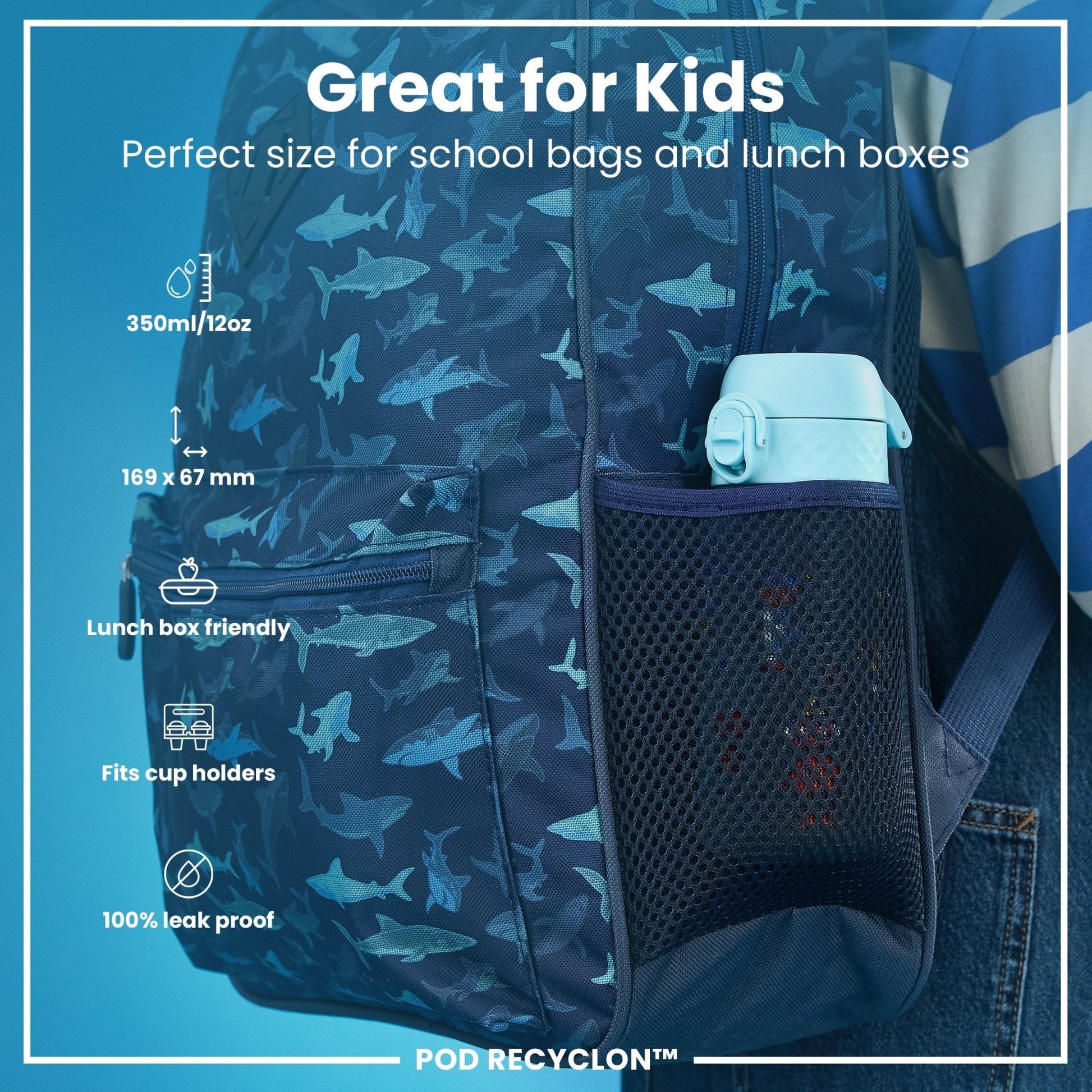 Leak Proof Kids Water Bottle, Recyclon, Robots, 350ml (12oz) - Edie And I