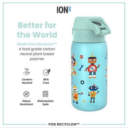 Leak Proof Kids Water Bottle, Recyclon, Robots, 350ml (12oz) - Edie And I