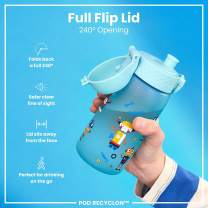 Leak Proof Kids Water Bottle, Recyclon, Robots, 350ml (12oz) - Edie And I