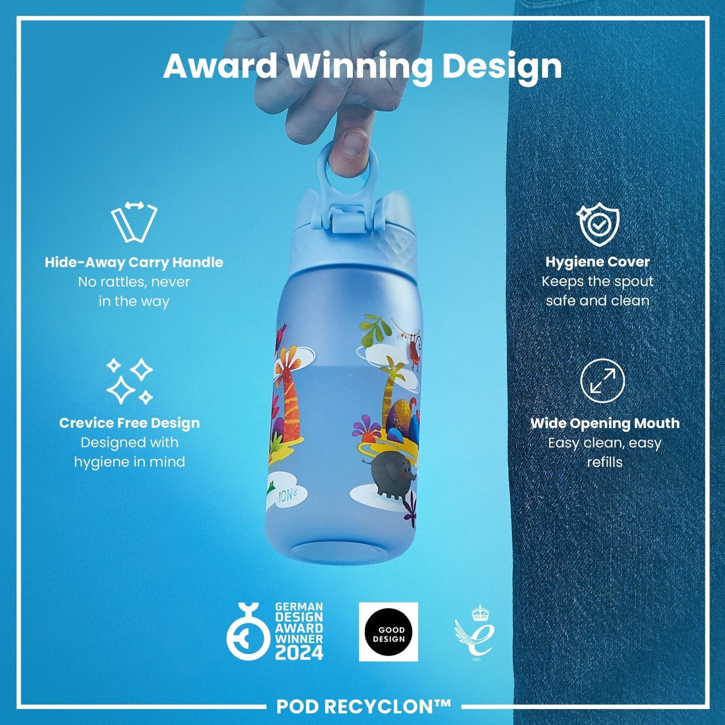 Leak Proof Kids Water Bottle, Recyclon, Safari, 350ml (12oz) - Edie And I
