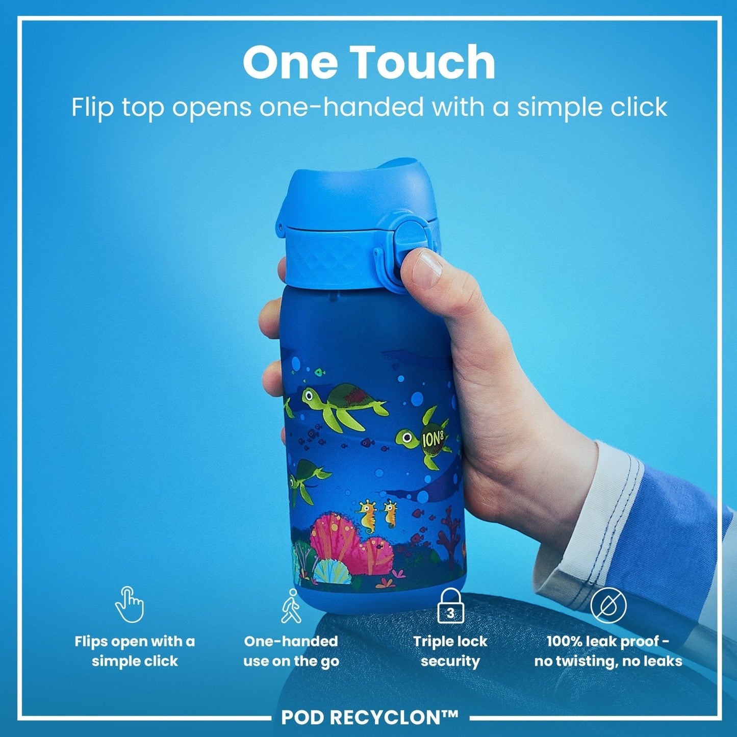 Leak Proof Kids Water Bottle, Recyclon, Sea Turtle, 350ml (12oz) - Edie And I