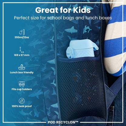 Leak Proof Kids Water Bottle, Recyclon, Sharks, 350ml (12oz) - Edie And I