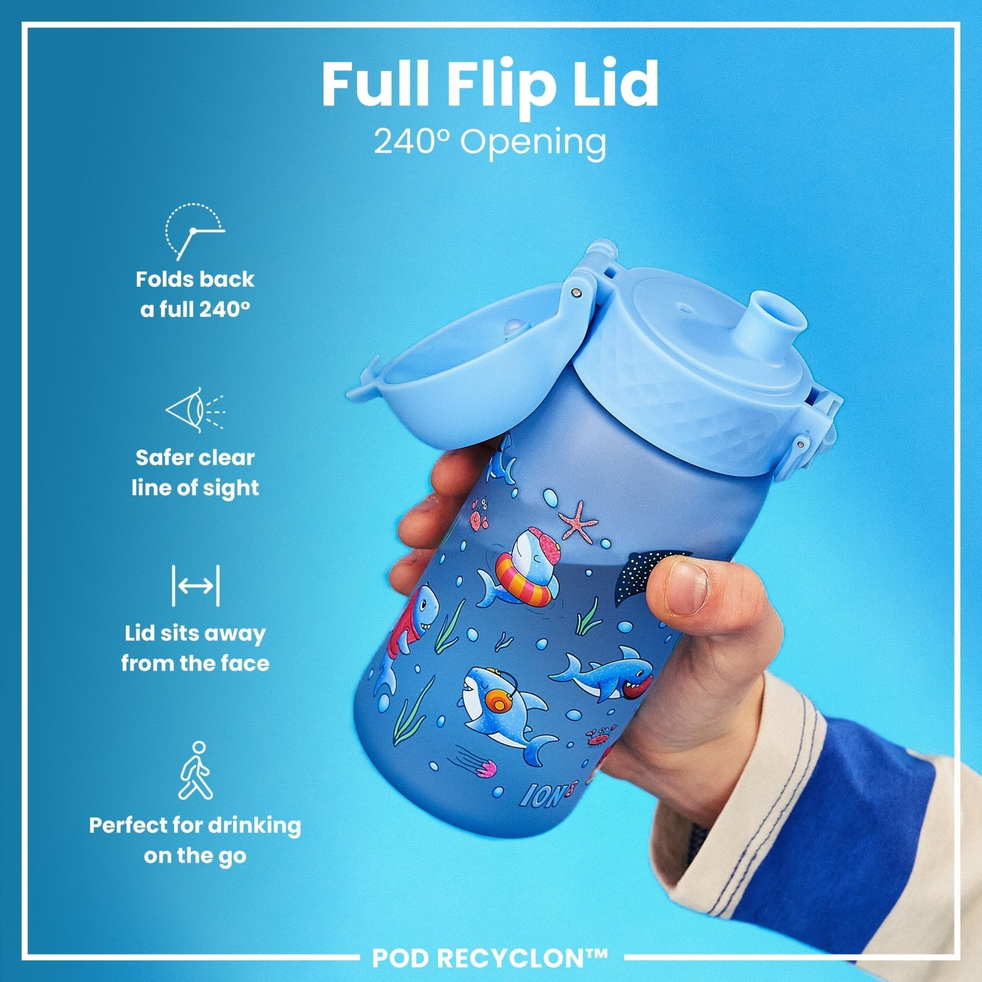 Leak Proof Kids Water Bottle, Recyclon, Sharks, 350ml (12oz) - Edie And I