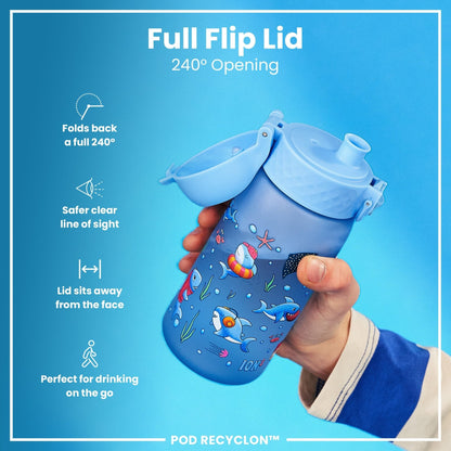 Leak Proof Kids Water Bottle, Recyclon, Sharks, 350ml (12oz) - Edie And I