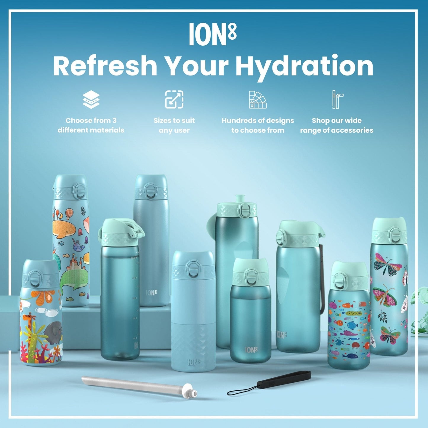 Leak Proof Kids Water Bottle, Recyclon, Sharks, 350ml (12oz) - Edie And I