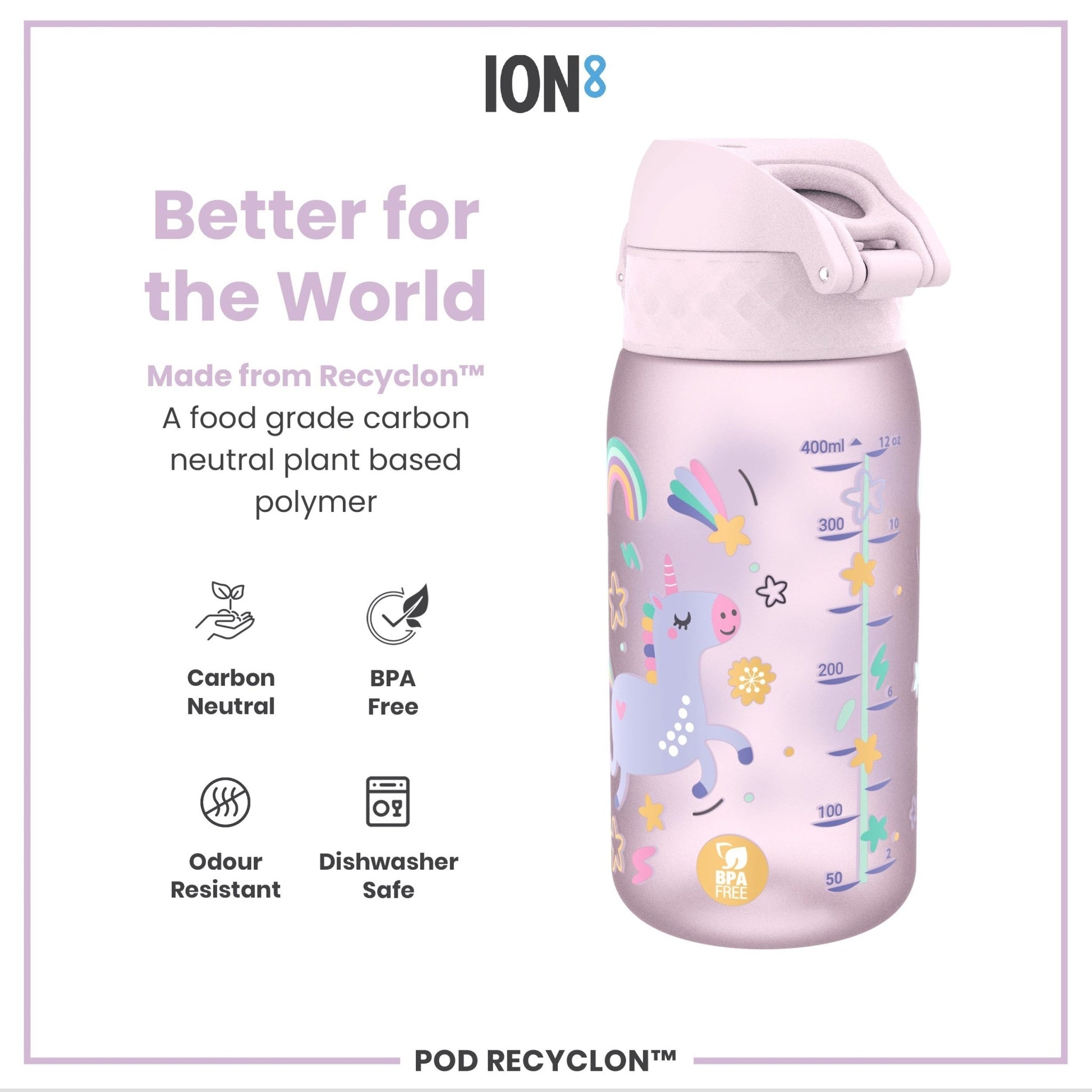 Leak Proof Kids Water Bottle, Recyclon, Unicorns, 350ml (12oz) - Edie And I