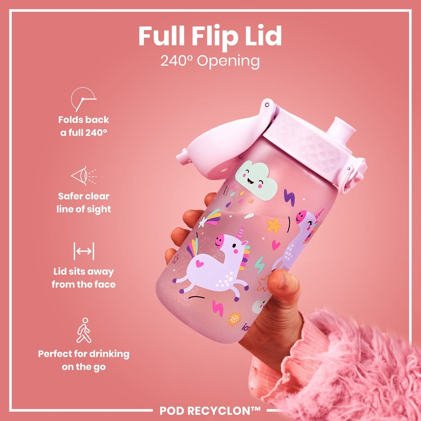 Leak Proof Kids Water Bottle, Recyclon, Unicorns, 350ml (12oz) - Edie And I
