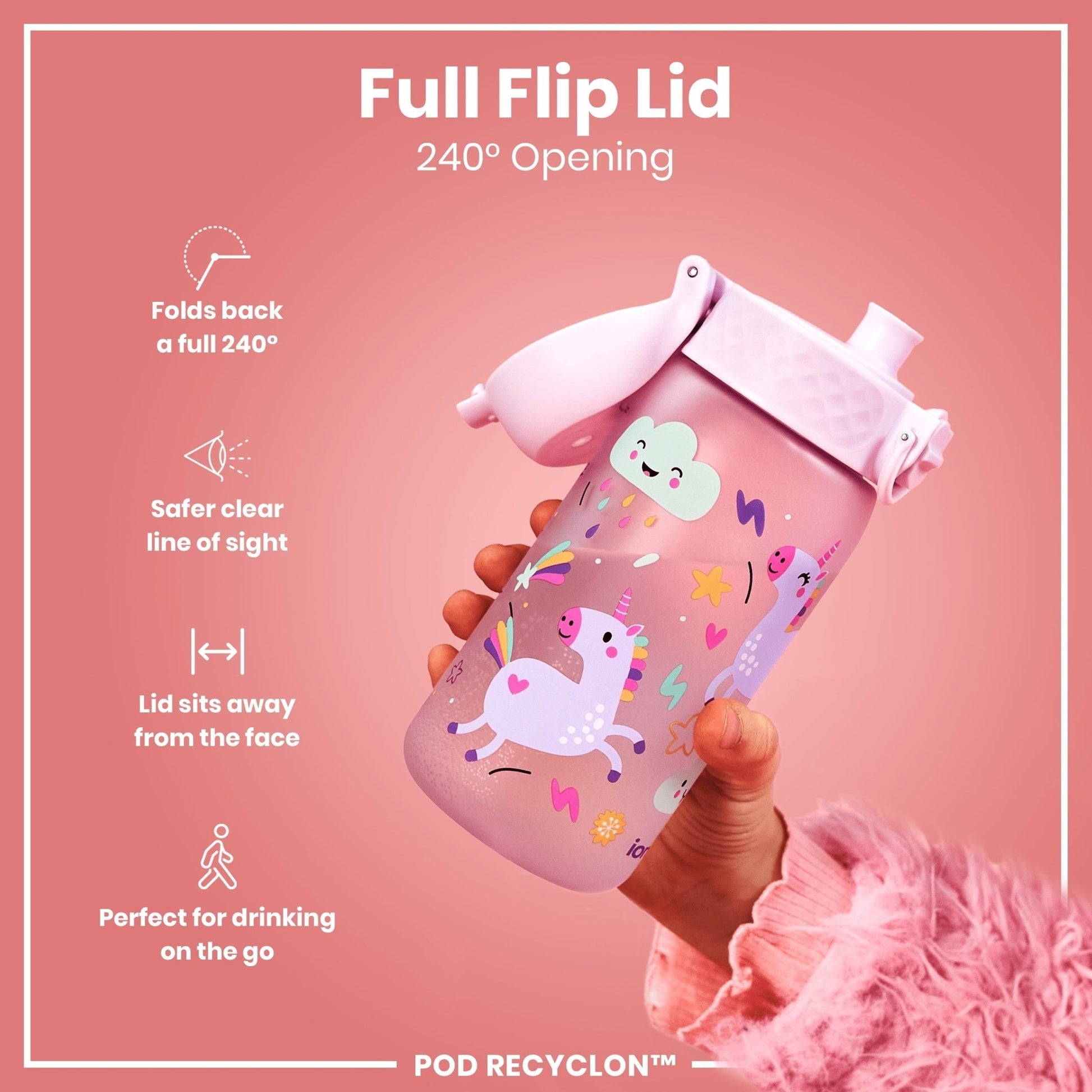 Leak Proof Kids Water Bottle, Recyclon, Unicorns, 350ml (12oz) - Edie And I