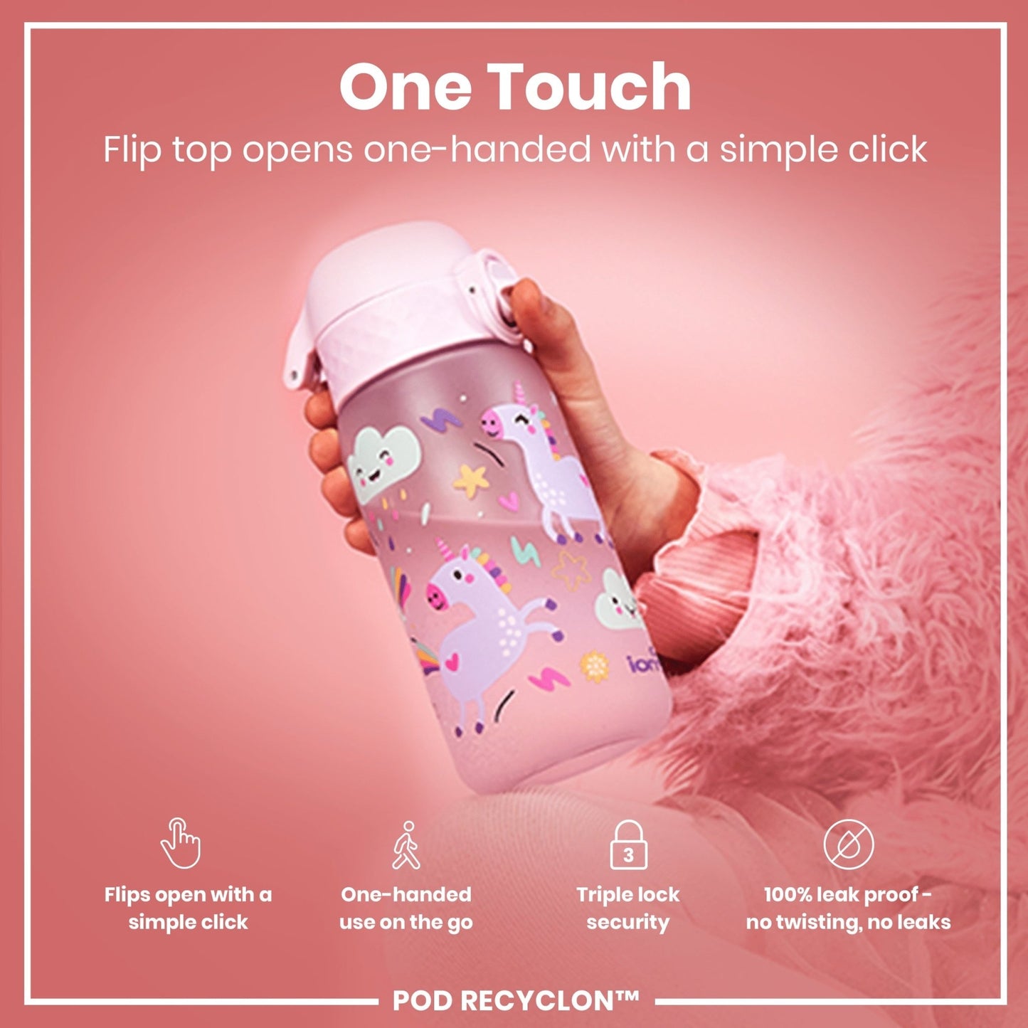 Leak Proof Kids Water Bottle, Recyclon, Unicorns, 350ml (12oz) - Edie And I
