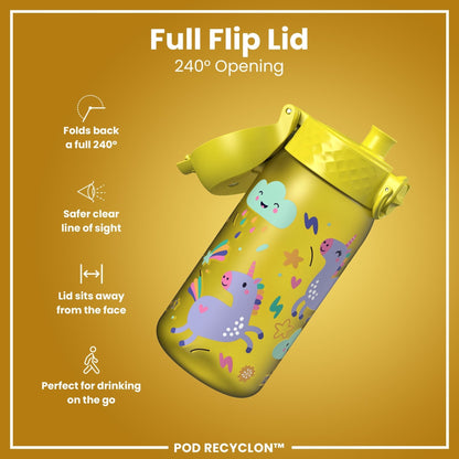 Leak Proof Kids Water Bottle, Recyclon, Yellow Unicorns, 350ml (12oz) - Edie And I