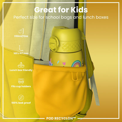 Leak Proof Kids Water Bottle, Recyclon, Yellow Unicorns, 350ml (12oz) - Edie And I