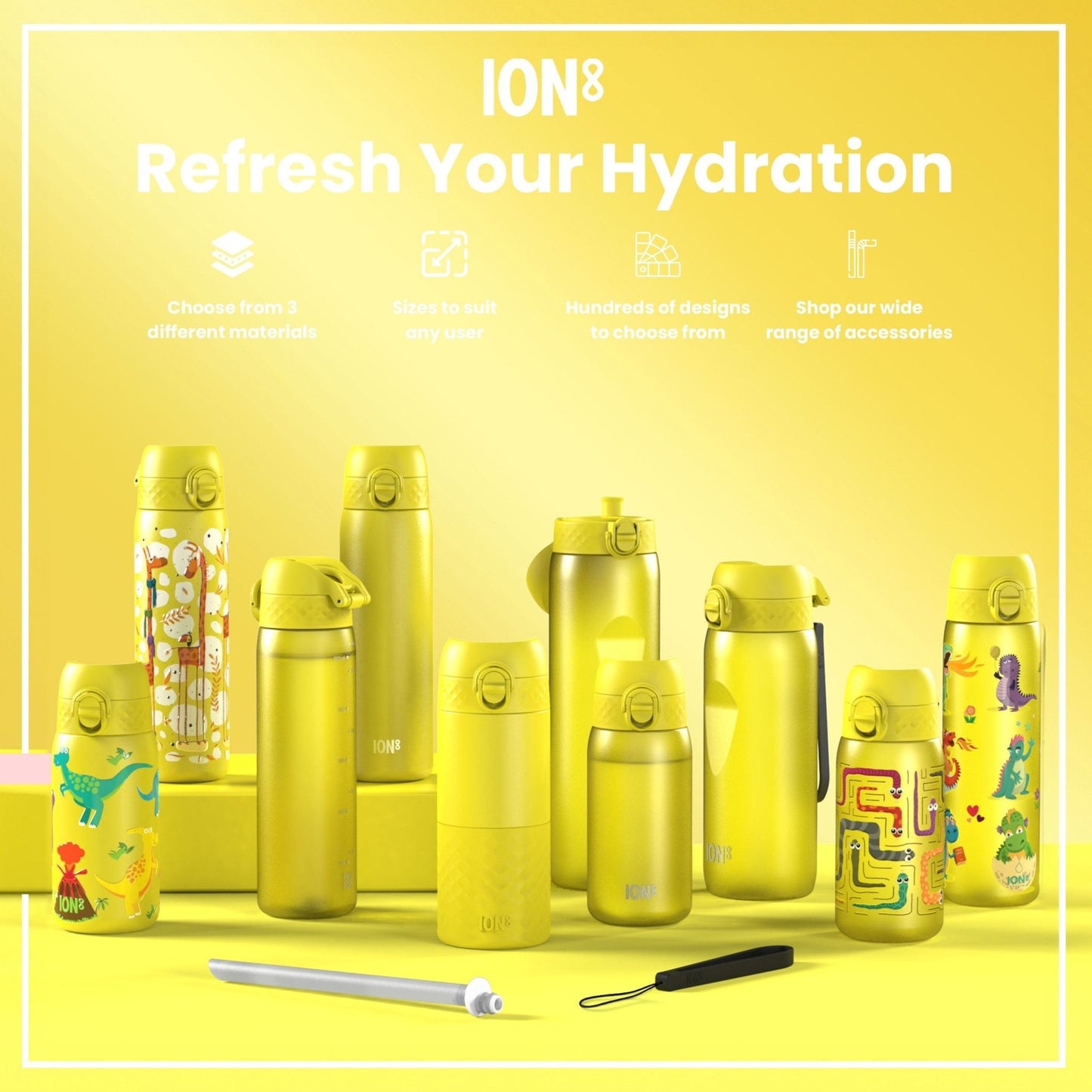Leak Proof Kids Water Bottle, Recyclon, Yellow Unicorns, 350ml (12oz) - Edie And I