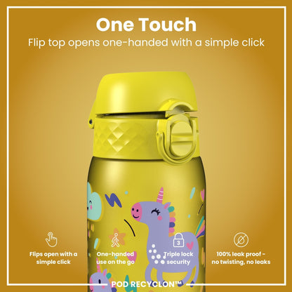 Leak Proof Kids Water Bottle, Recyclon, Yellow Unicorns, 350ml (12oz) - Edie And I