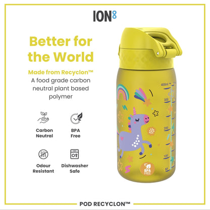 Leak Proof Kids Water Bottle, Recyclon, Yellow Unicorns, 350ml (12oz) - Edie And I
