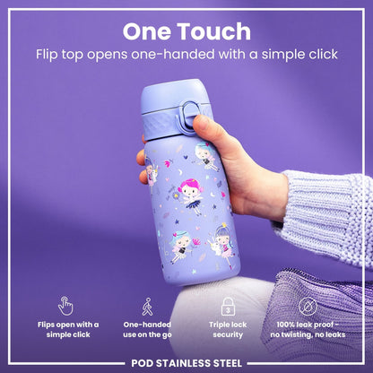 Leak Proof Kids Water Bottle, Stainless Steel, Fairies, 400ml (13oz) - Edie And I
