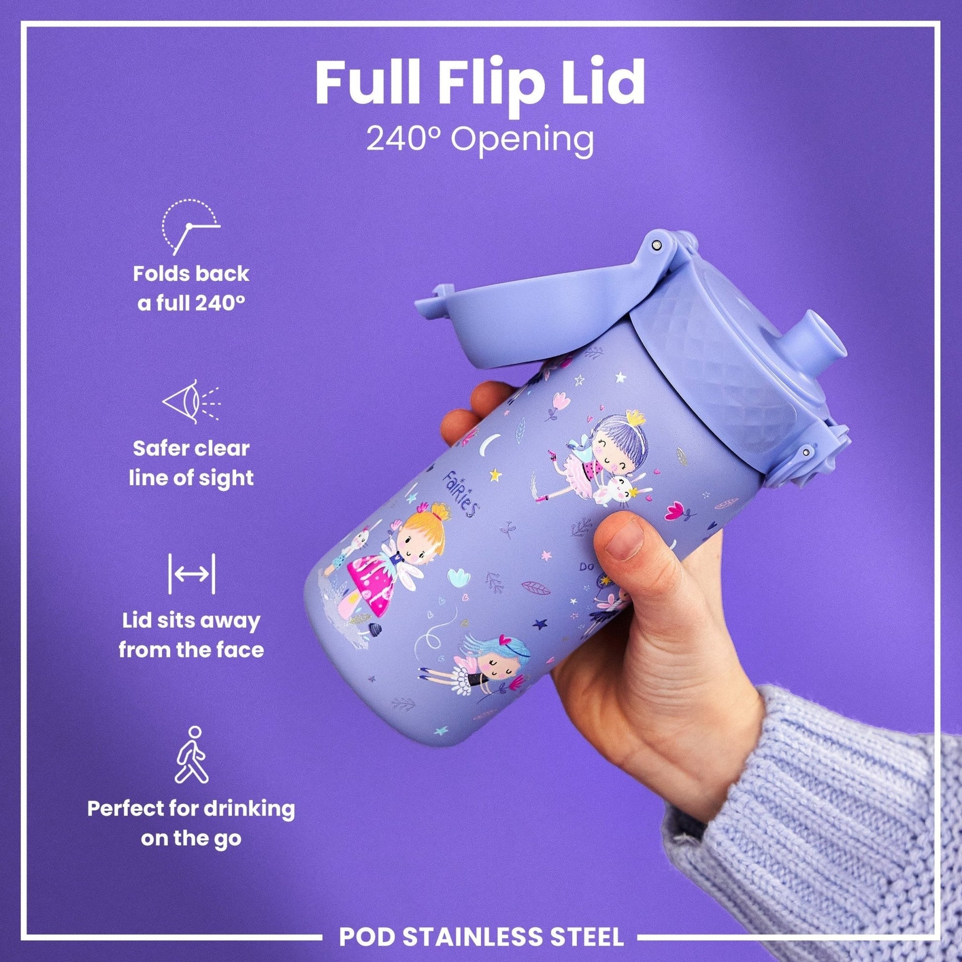 Leak Proof Kids Water Bottle, Stainless Steel, Fairies, 400ml (13oz) - Edie And I