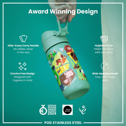 Leak Proof Kids Water Bottle, Stainless Steel, Farming Animals, 400ml (13oz) - Edie And I