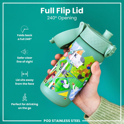 Leak Proof Kids Water Bottle, Stainless Steel, Farming Animals, 400ml (13oz) - Edie And I