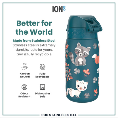 Leak Proof Kids Water Bottle, Stainless Steel, Forest Animals, 400ml (13oz) - Edie And I