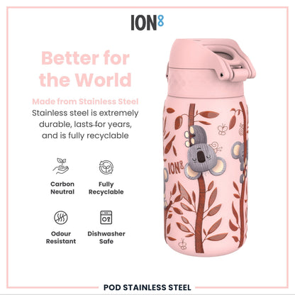 Leak Proof Kids Water Bottle, Stainless Steel, Koalas, 400ml (13oz) - Edie And I