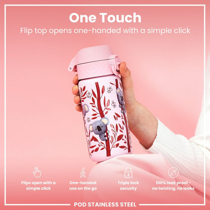 Leak Proof Kids Water Bottle, Stainless Steel, Koalas, 400ml (13oz) - Edie And I