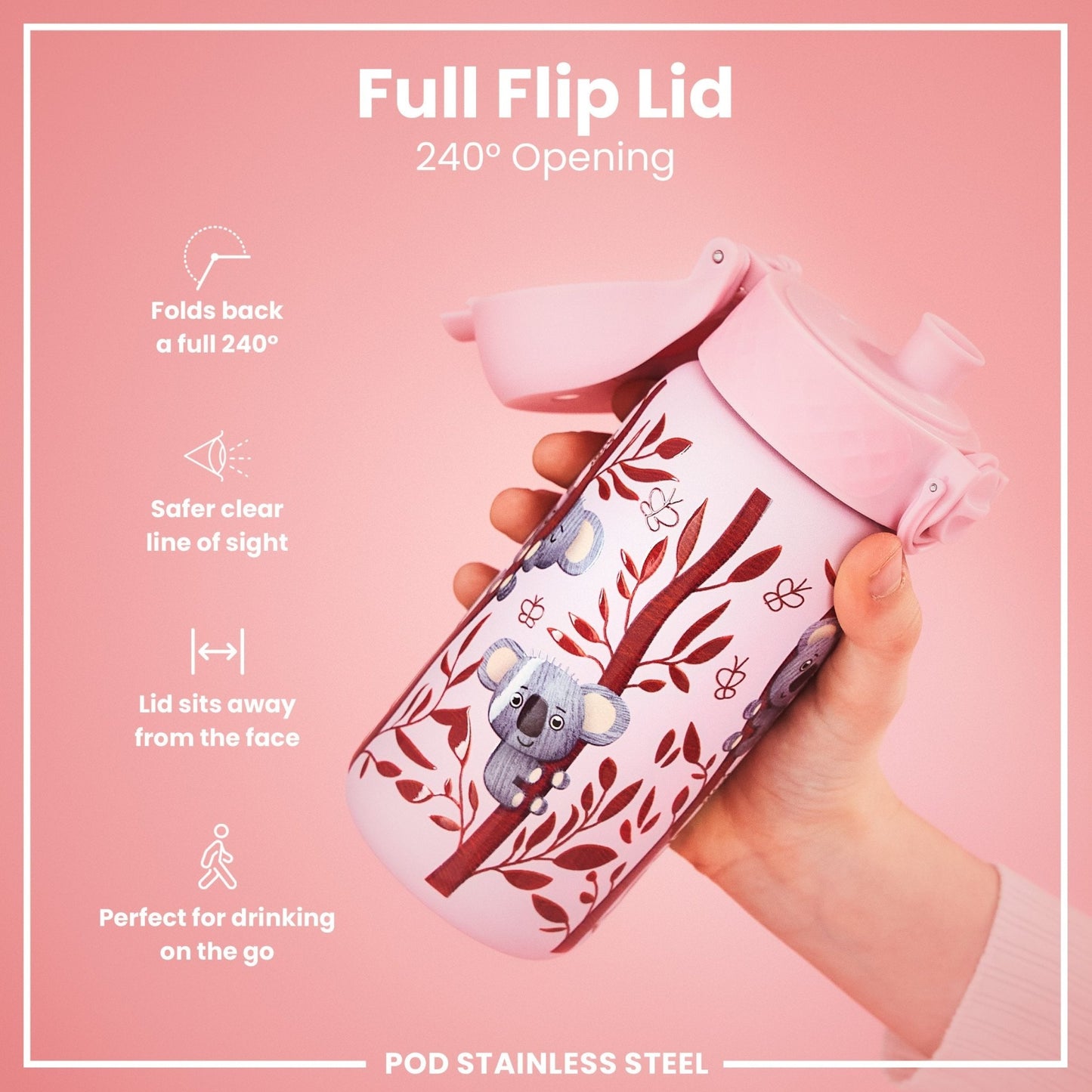 Leak Proof Kids Water Bottle, Stainless Steel, Koalas, 400ml (13oz) - Edie And I