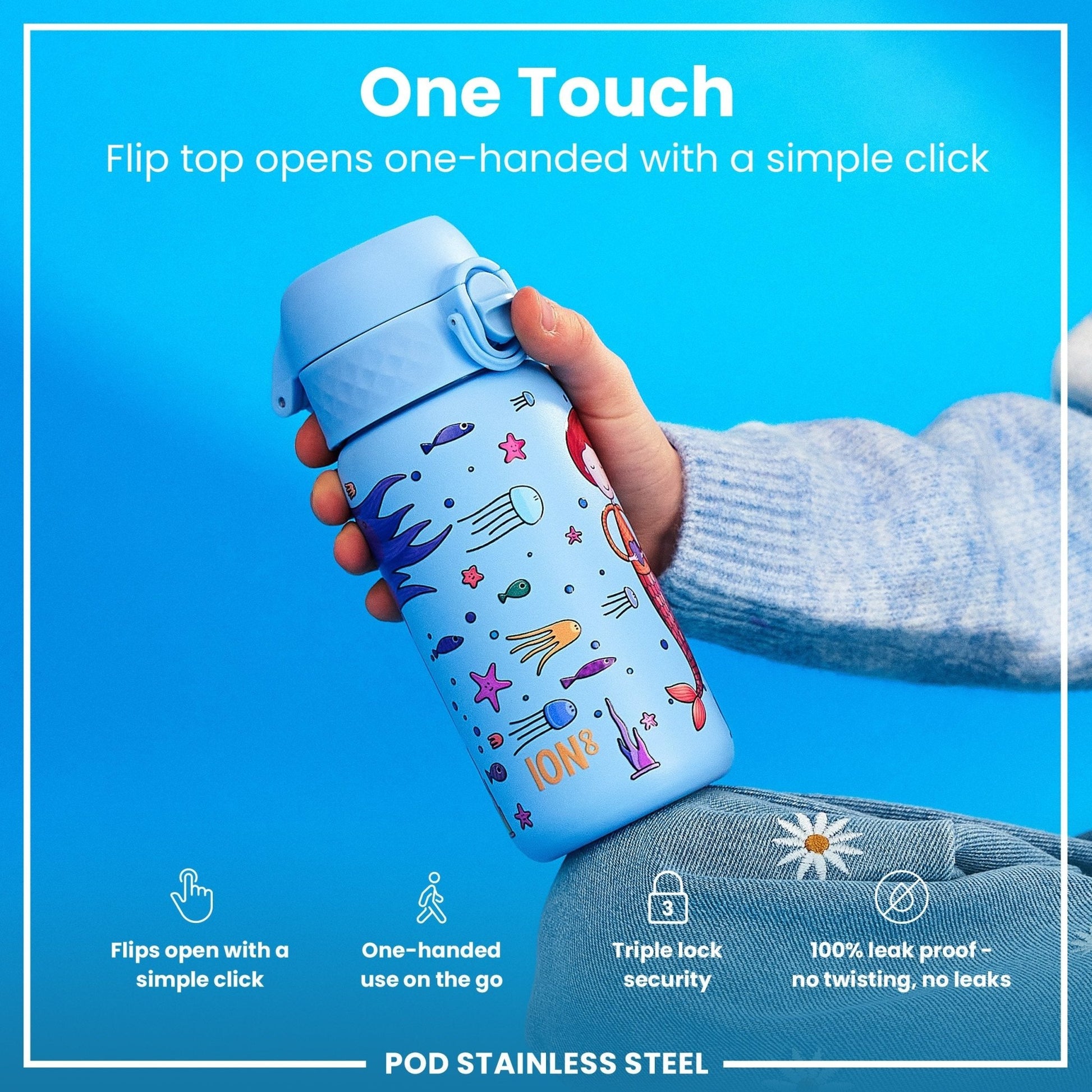 Leak Proof Kids Water Bottle, Stainless Steel, Mermaids, 400ml (13oz) - Edie And I