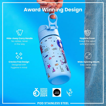 Leak Proof Kids Water Bottle, Stainless Steel, Mermaids, 400ml (13oz) - Edie And I