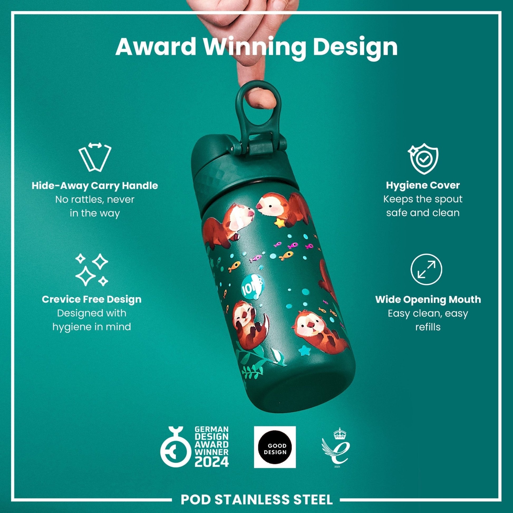 Leak Proof Kids Water Bottle, Stainless Steel, Otters, 400ml (13oz) - Edie And I