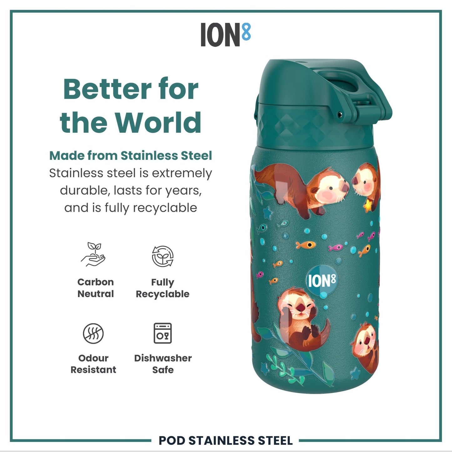 Leak Proof Kids Water Bottle, Stainless Steel, Otters, 400ml (13oz) - Edie And I