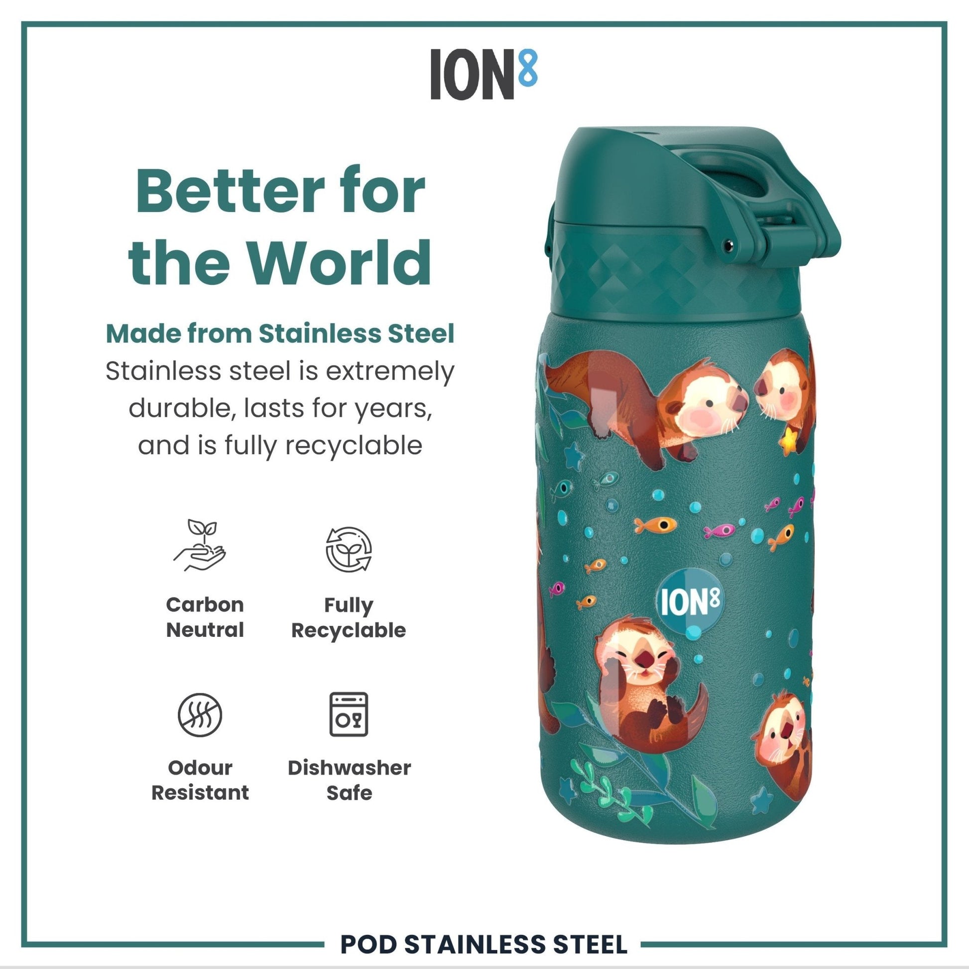 Leak Proof Kids Water Bottle, Stainless Steel, Otters, 400ml (13oz) - Edie And I