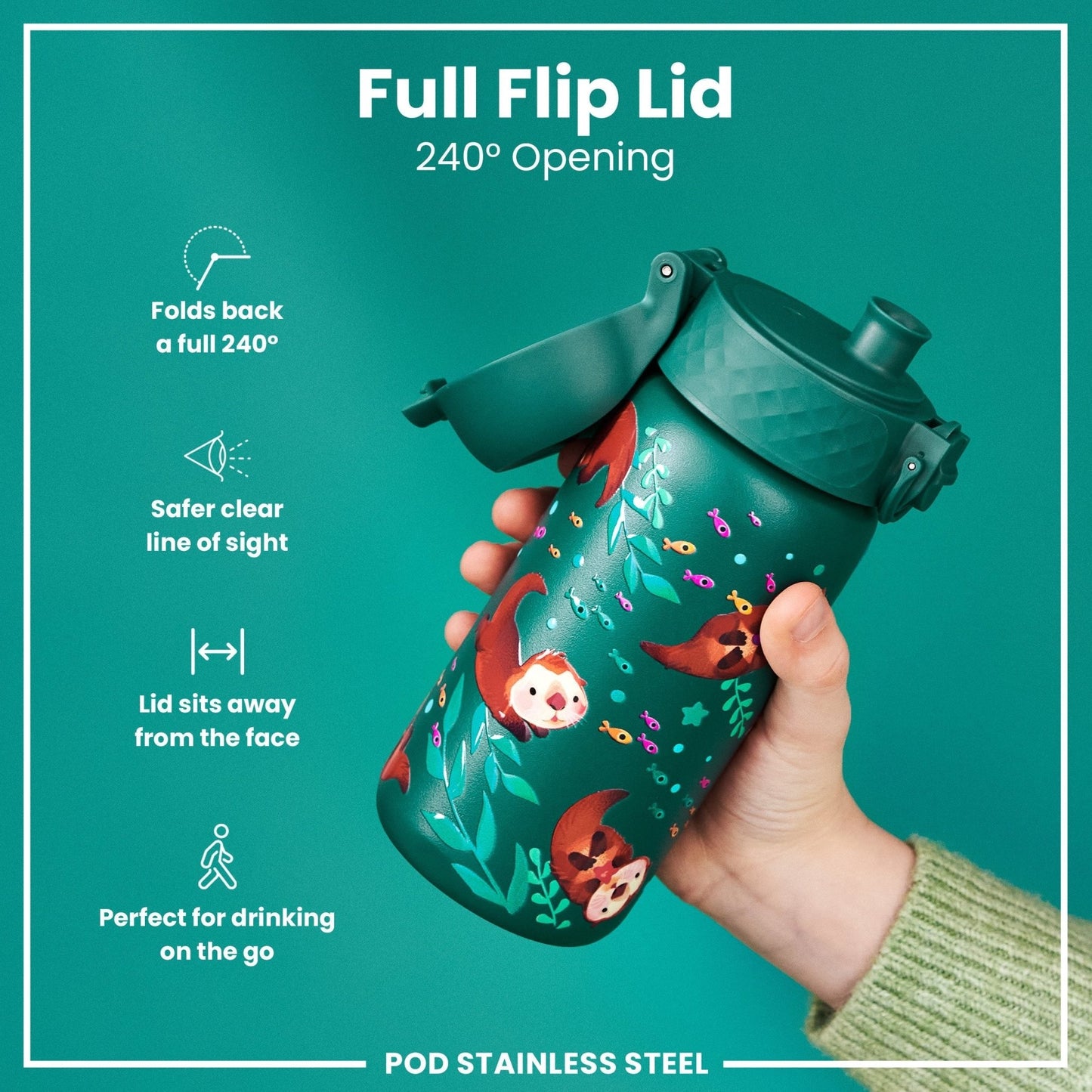 Leak Proof Kids Water Bottle, Stainless Steel, Otters, 400ml (13oz) - Edie And I